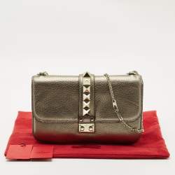Pre Owned Valentino Metallic Leather Medium Glam Lock Shoulder Bag