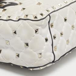 Pre Owned Valentino White Quilted Leather Medium VLTN Rockstud Spike Shoulder Bag