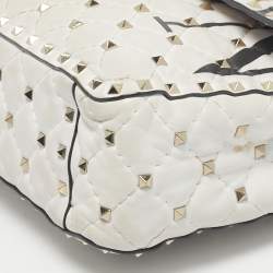 Pre Owned Valentino White Quilted Leather Medium VLTN Rockstud Spike Shoulder Bag