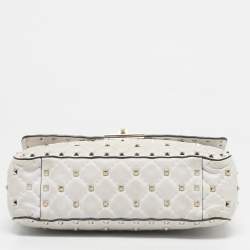 Pre Owned Valentino White Quilted Leather Medium VLTN Rockstud Spike Shoulder Bag