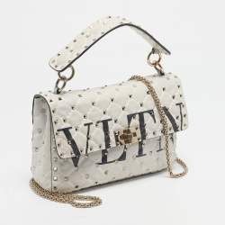 Pre Owned Valentino White Quilted Leather Medium VLTN Rockstud Spike Shoulder Bag