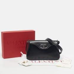 Pre Owned Valentino Black Leather The Bold VLogo Shoulder Bag