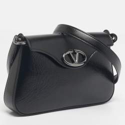 Pre Owned Valentino Black Leather The Bold VLogo Shoulder Bag