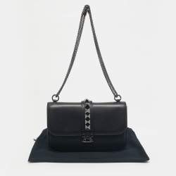 Pre Owned Valentino Black Leather Medium Noir Edition Glam Lock Shoulder Bag