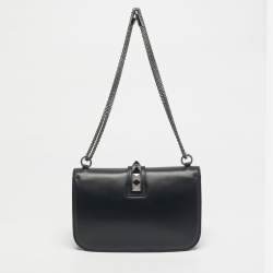 Pre Owned Valentino Black Leather Medium Noir Edition Glam Lock Shoulder Bag