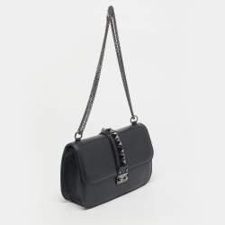 Pre Owned Valentino Black Leather Medium Noir Edition Glam Lock Shoulder Bag