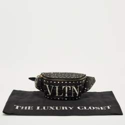 Pre Owned Valentino Black Quilted Leather Rockstud VLTN Belt Bag