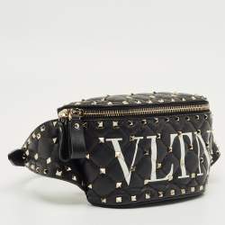 Pre Owned Valentino Black Quilted Leather Rockstud VLTN Belt Bag