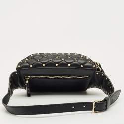 Pre Owned Valentino Black Quilted Leather Rockstud VLTN Belt Bag