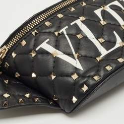 Pre Owned Valentino Black Quilted Leather Rockstud VLTN Belt Bag