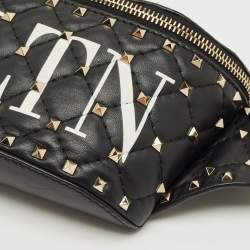 Pre Owned Valentino Black Quilted Leather Rockstud VLTN Belt Bag