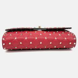 Pre Owned Valentino Red Leather Rockstud Chain Crossbody Bag