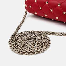 Pre Owned Valentino Red Leather Rockstud Chain Crossbody Bag
