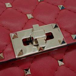 Pre Owned Valentino Red Leather Rockstud Chain Crossbody Bag