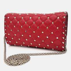 Pre Owned Valentino Red Leather Rockstud Chain Crossbody Bag
