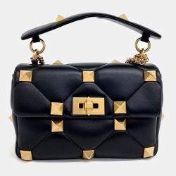 Pre Owned Valentino Black Leather Roman Studded Tote and Shoulder Bag