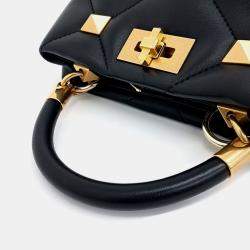 مملوكة مسبقًا Valentino Black Leather Roman Studded Tote and Shoulder Bag