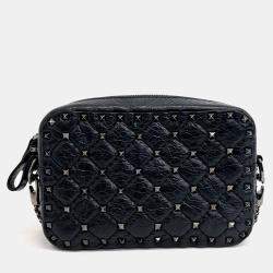 Pre Owned Valentino Black Leather Rockstud Crossbody Bag