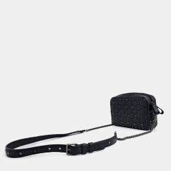 Pre Owned Valentino Black Leather Rockstud Crossbody Bag