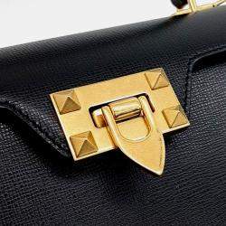 Pre Owned Valentino Black Leather Rockstud Top Handle Bag
