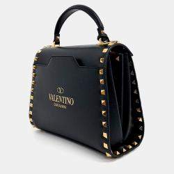 Pre Owned Valentino Black Leather Rockstud Top Handle Bag