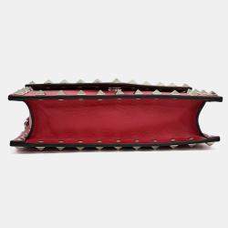 Pre Owned Valentino Red Leather Rockstud Chain Crossbody Bag