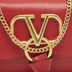 Pre Owned Valentino Red Leather VRing Chain Crossbody Bag