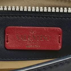 Pre Owned Valentino Navy Blue/White Leather Colorblock Halfmoon Saddle Crossbody Bag