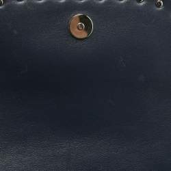 Pre Owned Valentino Navy Blue/White Leather Colorblock Halfmoon Saddle Crossbody Bag