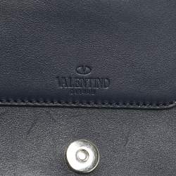 Pre Owned Valentino Navy Blue/White Leather Colorblock Halfmoon Saddle Crossbody Bag