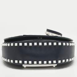 Pre Owned Valentino Navy Blue/White Leather Colorblock Halfmoon Saddle Crossbody Bag