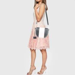 Pre Owned Valentino Navy Blue/White Leather Colorblock Halfmoon Saddle Crossbody Bag