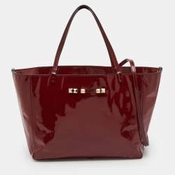 Pre Owned Valentino Dark Red Patent Leather Rockstud Shopper Tote