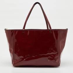 Pre Owned Valentino Dark Red Patent Leather Rockstud Shopper Tote