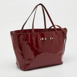 Pre Owned Valentino Dark Red Patent Leather Rockstud Shopper Tote