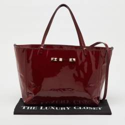 Pre Owned Valentino Dark Red Patent Leather Rockstud Shopper Tote