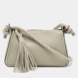 Pre Owned Valentino Grey Leather Braided and Tassel Shoulder Bag