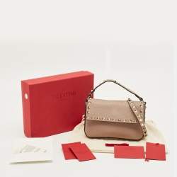 Pre Owned Valentino Beige Leather Rockstud Pouch Crossbody Bag