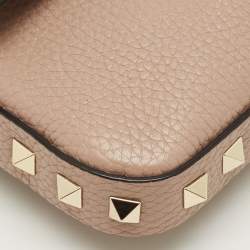 Pre Owned Valentino Beige Leather Rockstud Pouch Crossbody Bag
