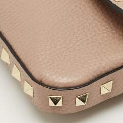 Pre Owned Valentino Beige Leather Rockstud Pouch Crossbody Bag