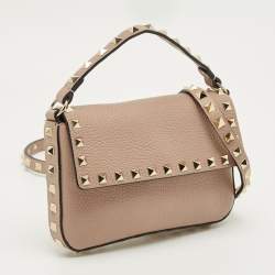 Pre Owned Valentino Beige Leather Rockstud Pouch Crossbody Bag