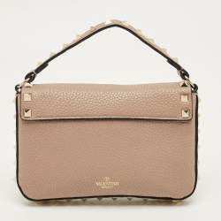 Pre Owned Valentino Beige Leather Rockstud Pouch Crossbody Bag