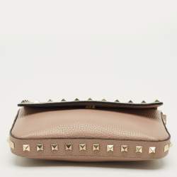 Pre Owned Valentino Beige Leather Rockstud Pouch Crossbody Bag