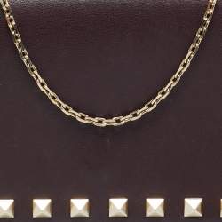 Pre Owned Valentino Burgundy Leather Rockstud Wallet On Chain