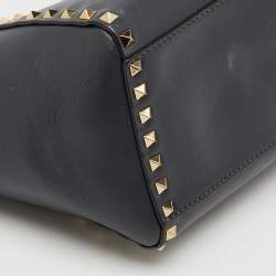 Pre Owned Valentino Dark Grey Leather Rockstud Trapeze Tote