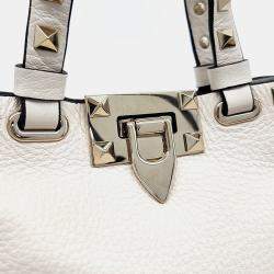 Pre Owned Valentino White Leather Rockstud Bucket Tote and Shoulder Bag