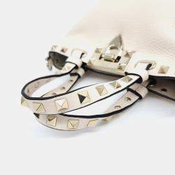 Pre Owned Valentino White Leather Rockstud Bucket Tote and Shoulder Bag