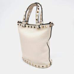 Pre Owned Valentino White Leather Rockstud Bucket Tote and Shoulder Bag