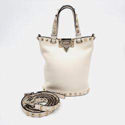 Pre Owned Valentino White Leather Rockstud Bucket Tote and Shoulder Bag