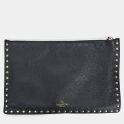 Pre Owned Valentino Black Leather Rockstud Clutch
